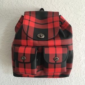 Coach  36175 Turnlock Tie Plaid Leather Backpack